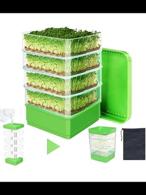 4-Tier Seed Sprouting Kit with Drain Holes and Drain Tray, Upgrade Stackable